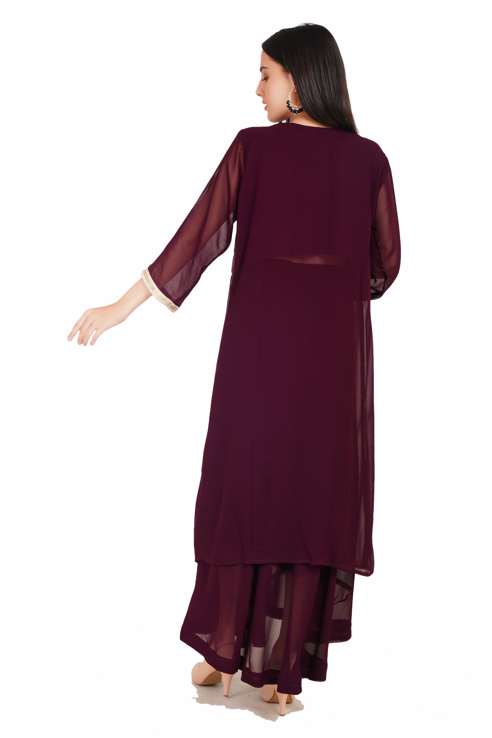 Maroon Georgette Kurti Set with Gold Embellishment