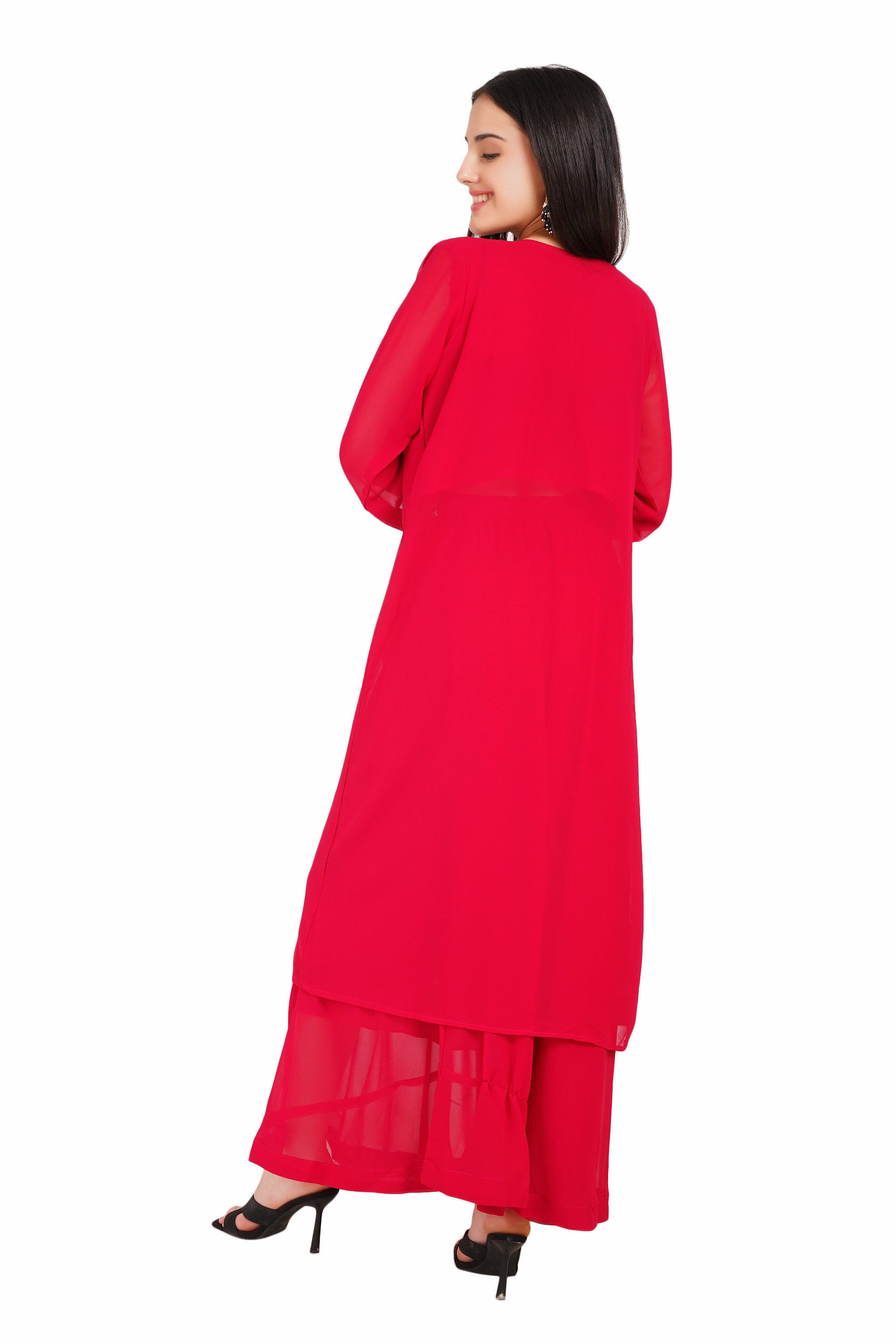 Elegant Red Georgette Ethnic Dress
