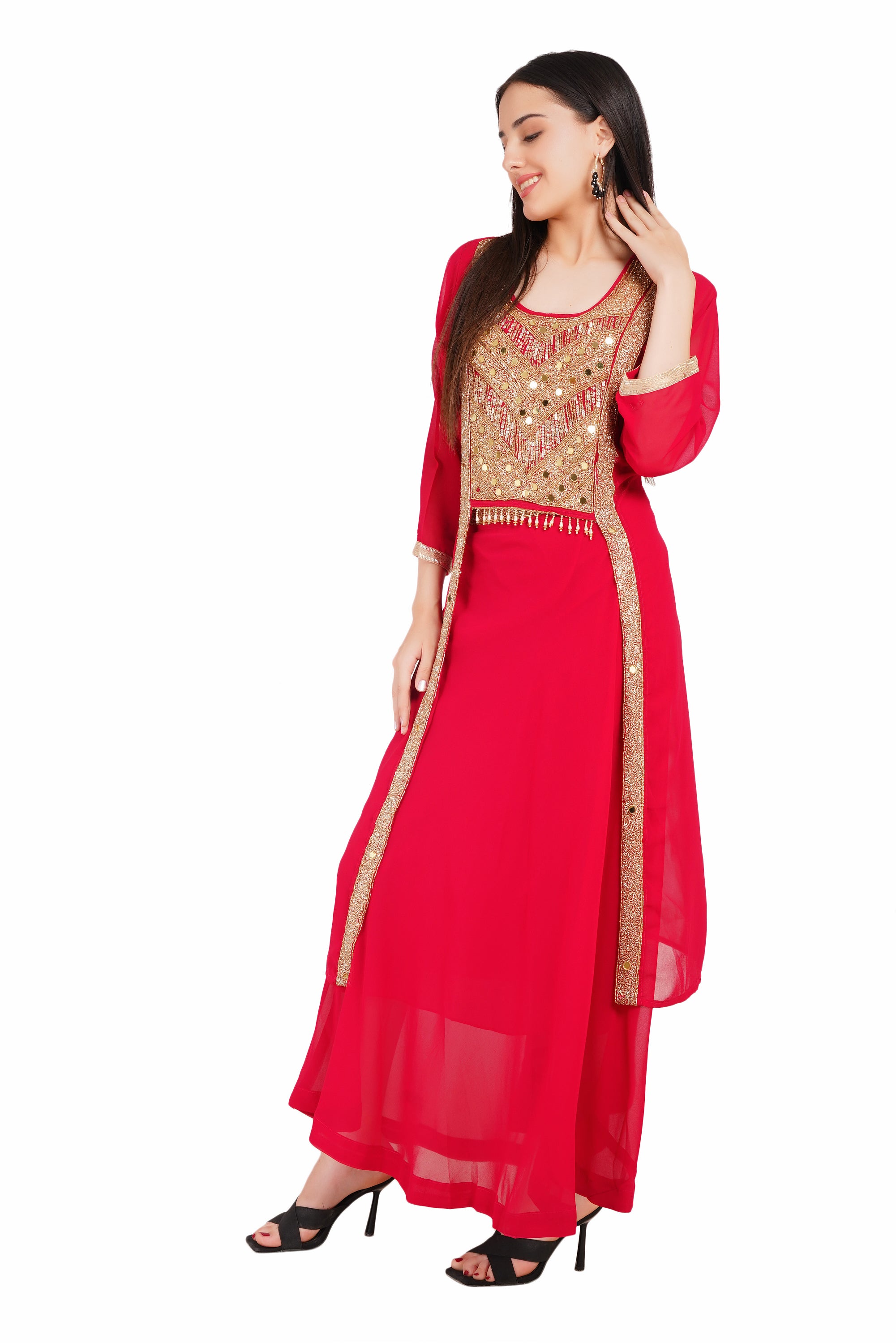 Elegant Red Georgette Ethnic Dress