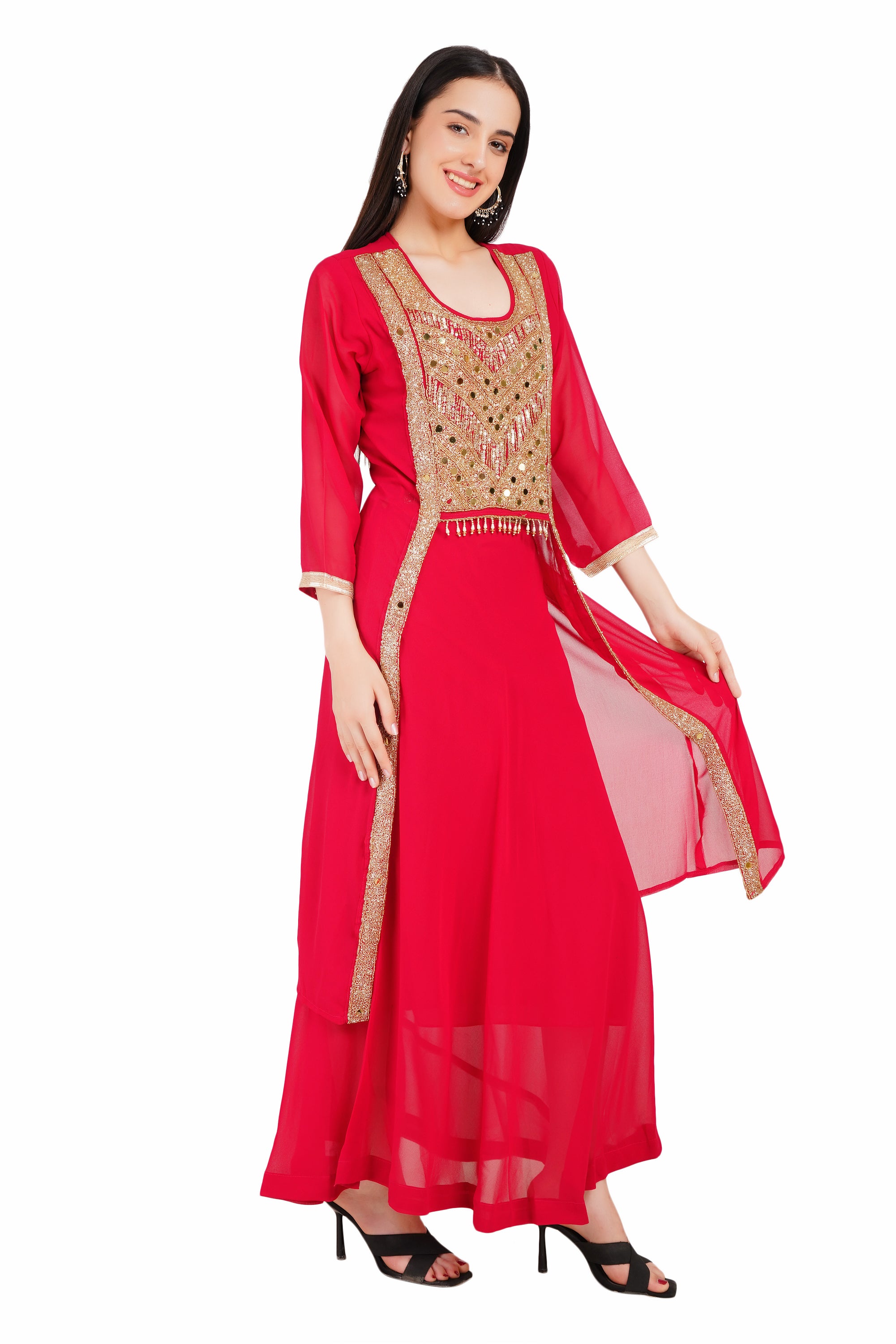 Elegant Red Georgette Ethnic Dress