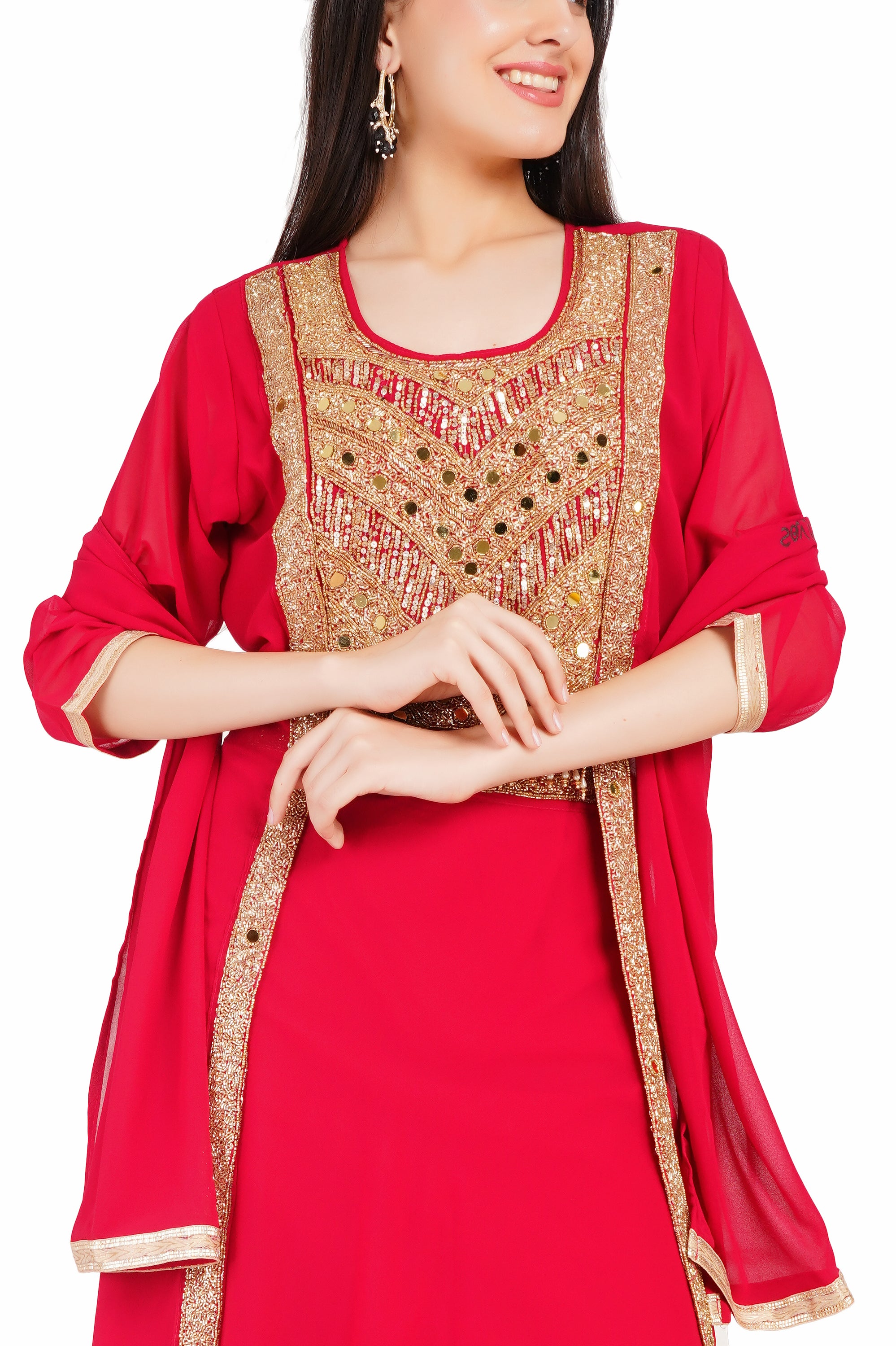 Elegant Red Georgette Ethnic Dress
