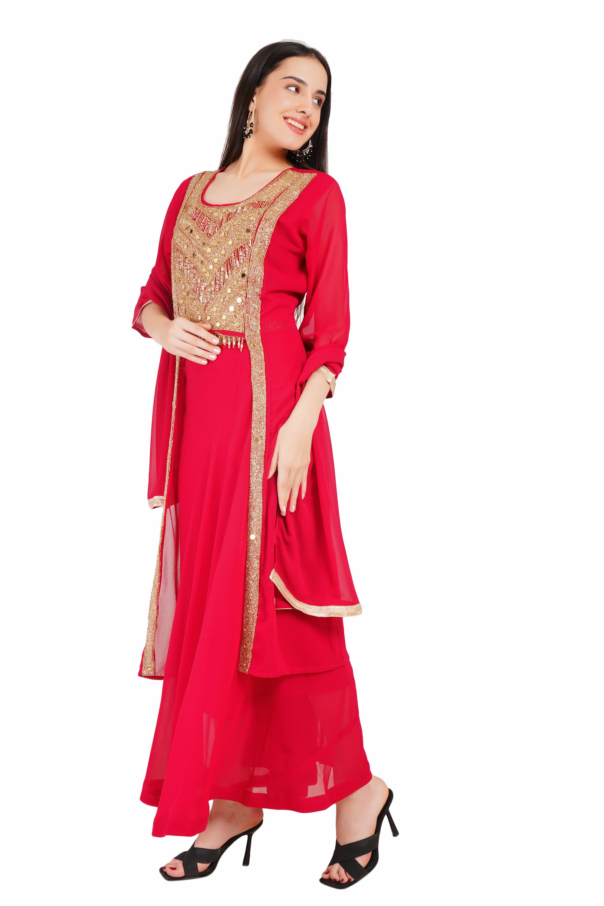 Elegant Red Georgette Ethnic Dress